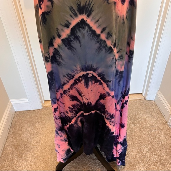 Billabong Black and Pink Tye-Dyed Maxi Sundress with Spaghetti Straps SZ L - Picture 4 of 8